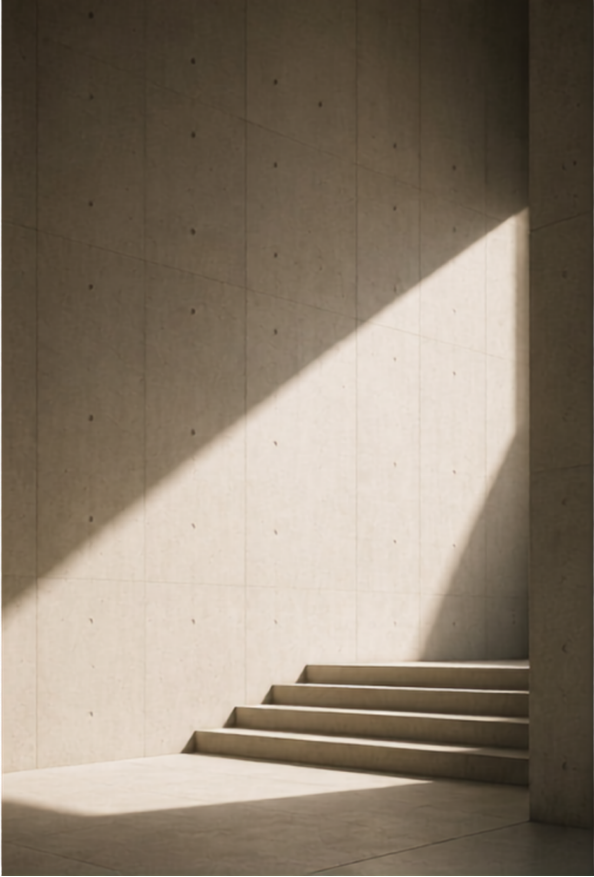 Sunlight falling across a concrete stairwell
